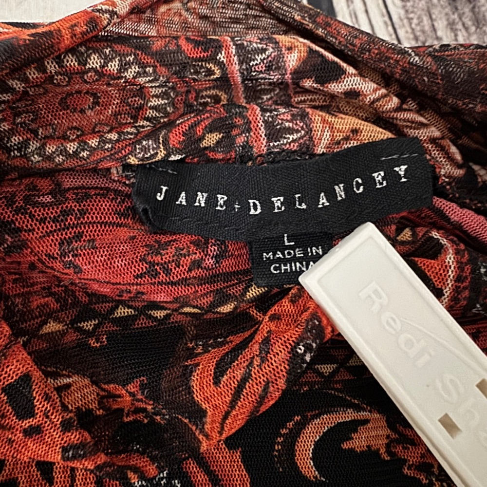 Jane + Delancey‎ Red Patchwork Paisley Mock Neck Mesh Lined Boho Top Large - Picture 4 of 8